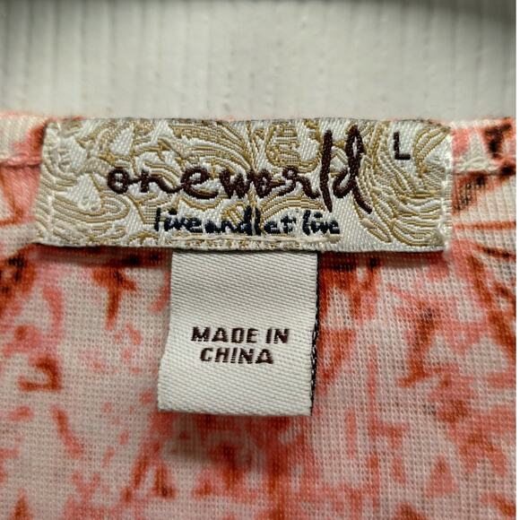 One World Women's Size Large Abstract Boho Embellished 3/4 Sleeves Top - Picture 5 of 6